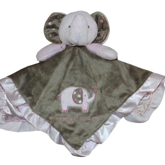 Carter's Pink Brown Elephant Mommy Loves Me Satin Baby Girl Security Blanket NEW - Picture 1 of 6